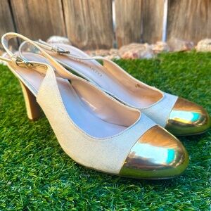 FRANCO SARTO Gold and Cream Sling Back Heels